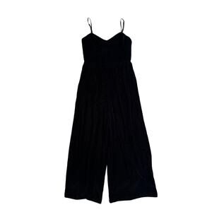 Women 2 J.Crew H2658 Cropped Black Velvet Jumpsuit Wide Leg Spaghetti Strap